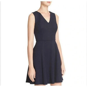 Ted Baker Navy Blue V Neck contrast panel skater knit dress- size 1 US S B16